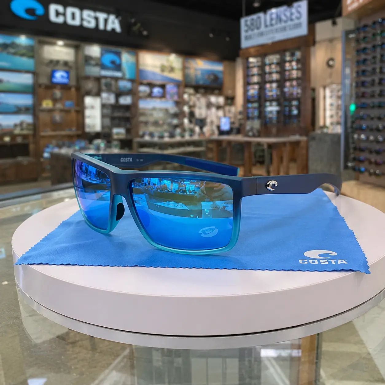 Rincon Polarized Sunglasses, Costa Blue Mirror 580P Lens, Matte Atlantic Blue Frame, UV400 Lightweight Fishing & Outdoor Eyewear for Men & Women, Ships in 7–10 Days