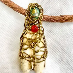 Sacred Luck Pendant with Bone Carnelian Amethyst & Chrysocolla Handcrafted Wire Wrapped Necklace for Luck and Prosperity