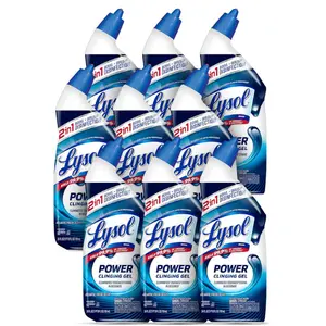 Lysol Power Clinging Gel Toilet Bowl Cleaner Max Strength 24 oz 9 ct Instant Stain Removal Disinfecting Deodorizing Bleach Free Bathroom Cleaning Supplies