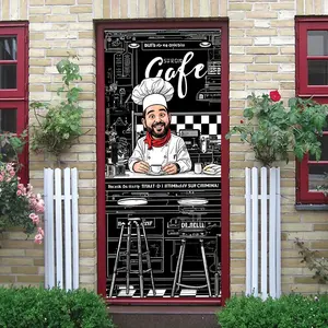 2pcs Vintage American Diner Chef Wall Sticker Creative Kitchen Cafe Decorative Decal Self Adhesive Removable Cartoon Mural Living Room Entryway Background Wall Decoration Poster Collage Self-Adhesive Doo