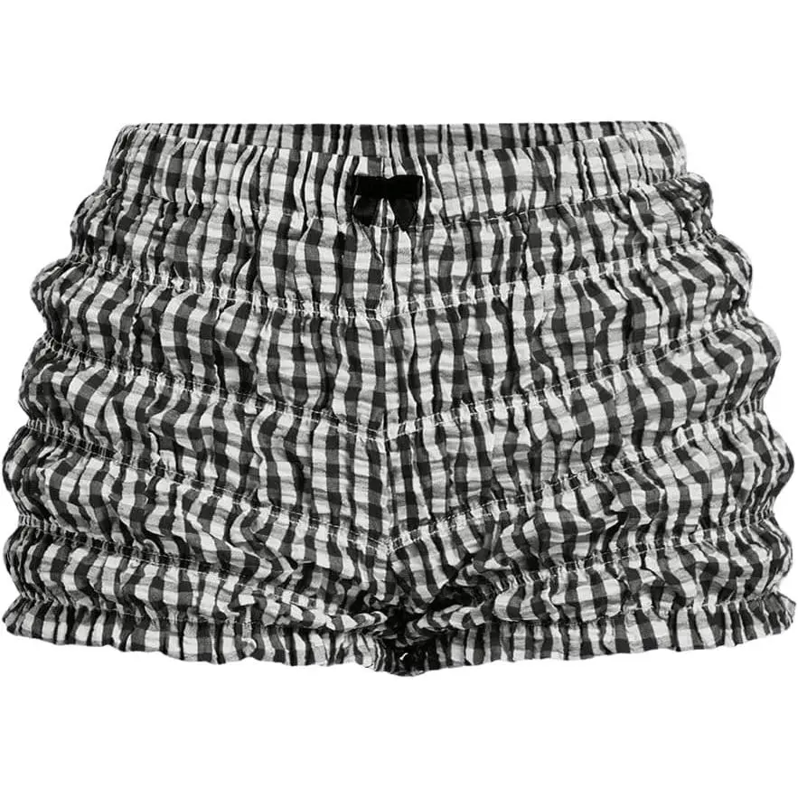 Women's Ruffle Shorts Plaid Y2k Lace Bloomers Elastic Waist Frill Bottoms Gingham Micro Boyshorts Above The Knee Summer Fashion Womenswear Elegant Fit Outfit