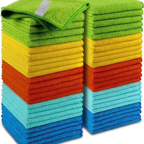 Microfiber Cleaning Cloths - 50 Pack, Nylon Premium Long-Lasting All-Purpose Car Cloths, Lint-Free Absorbent Dust Rags