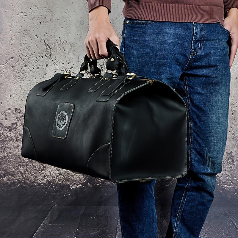 "Men's Vintage Faux Leather Duffel Bag Large Capacity Weekender Travel Luggage"