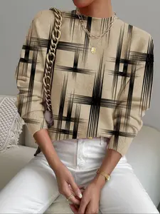 Women's Colorblock Striped Print Stand Collar Fitted Sweater, Fall Winter Casual Long Sleeve Knitwear, Comfortable Warm Daily Wear, Style, Womenswear