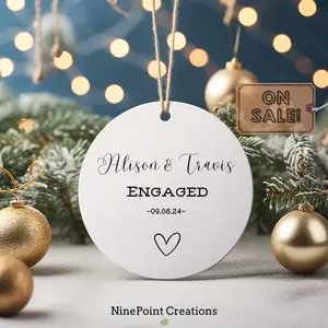 Engaged Ornament - Custom Names & Date, Keepsake Christmas Decor, Perfect Engagement Gift for Couples