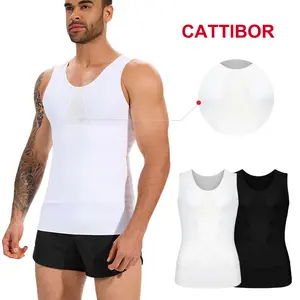 CATTIBOR 1/2/3 Pack Men Solid Mesh Compression Vest,Men U Neck Sleeveless Shirt Shapewear,Men T-Shirt Sport Vest Fitness Tank Top Men Underwear For All Seasons