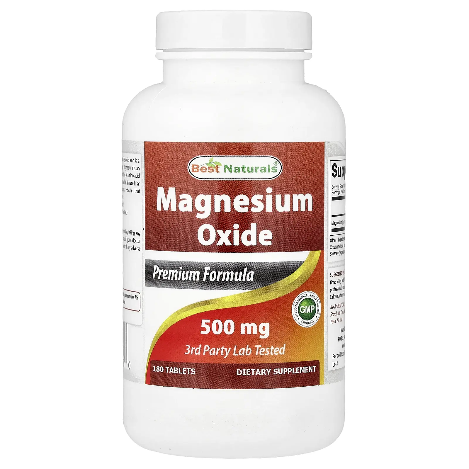 Best Naturals Magnesium Oxide, 500 mg , 180 Tablets