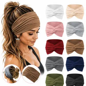 10 PCS Women Headbands African Wide Hair Wrap, Extra Wide 5.5 Inch Non-Slip Turban Head Bands for Lady, Large Sport Workout Stretch Big Hair Bands for Yoga Running Gym, Boho Style Assorted Colors