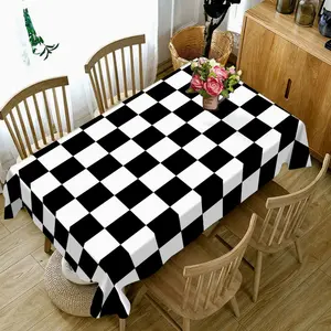 1 piece of 2D flat printed tablecloth, black and white checkered, geometric pattern, minimalist style, washable, suitable for kitchen, dining table, and restaurant decoration