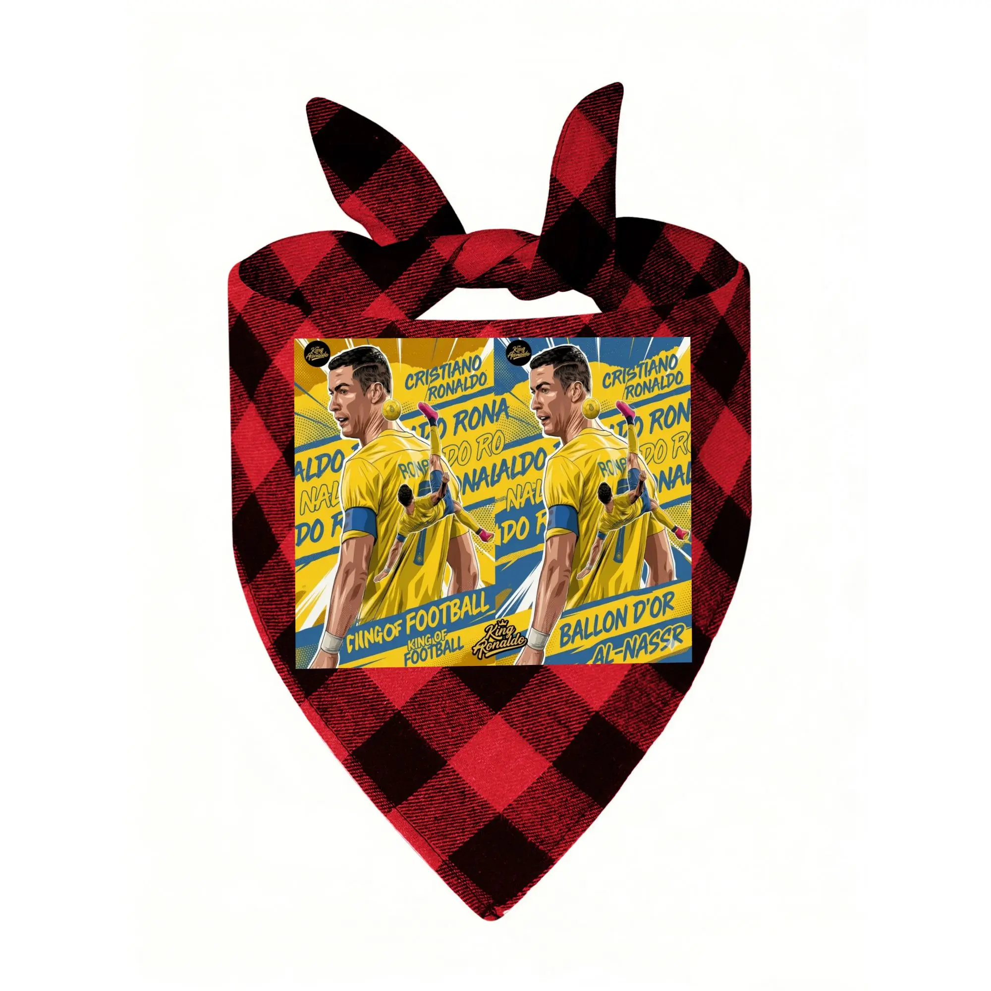 Plaid Dog Bandana Football Legend Ronaldo CP7 Pattern Pet Triangle Bibs Soft Soccer Fan Costume for Large Medium Small Dogs Cats Breathable Washable Dog Scarf Neckwear