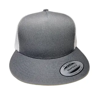 Blank Charcoal Gray/White Yupoong Flat Bill Mesh Adjustable Snapback Trucker Hat Cap