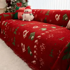 Christmas Velvet Sofa Blanket, Festive Tree Pattern Sofa Cover, Couch Covers, Pet-Friendly Couch Protector, Christmas Decor & Room Decor, Machine Washable- Merry Christmas!