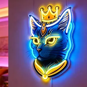 King Cat LED Neon Sign Pop Art，Cat Wearing A Yellow Crown and Necklace, With A Royal Cat King Style. Perfect for Pet Shops, Cat Cafes, Home Decor, or Bedroom Walls. Dimmable and Powered by USB tiktokshopspringglowup