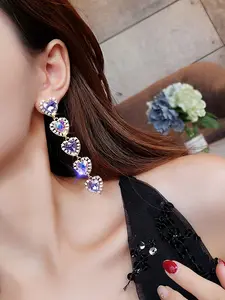 Fashion Trendy Jewelry Colorful Crystal Rhinestone Heart Long Earrings, Stylish Accessory for Women, Perfect for Parties and Daily Wear, Heart Shaped Earrings