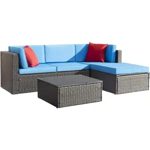 5 Pieces Patio Furniture Sets All Weather Outdoor Sectional Patio Sofa Manual Weaving Wicker Rattan Patio Seating Sofas with Cu