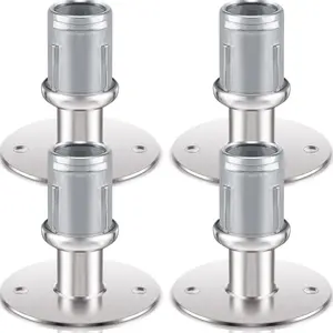 Adjustable Stainless Steel Flanged  Round Base Furniture  for 1 5/8 Inch Od Stainless Steel Tubing, Pipe Style Table  Support, Height Adjustable 1 3/8 to 2 1/2 Inch(4 Pcs)
