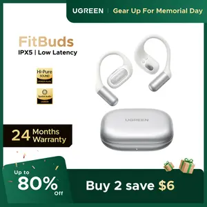 UGREEN HiTuneS7 Open Ear Headphones, Ultra-Light Comfortable Wireless Earbuds, Thinnest Earhooks, Bluetooth 5.4, Clear Audio, 28 HRS Playtime, IPX5 Waterproof Earphones (White),tiktokshopmemorialday