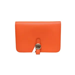 Pre-owned HERMÈS 【Dina】HERMES 9J Flame Orange Swift Leather X 2015 Sliver
