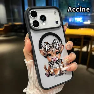 Magnetic Phone Case for iphone 17 Pro Max 16 Plus 15 14 13 12 11 XR Air E Cow Coffee Cutie Pattern Acrylic Back TPU Edges Bumper Sockproof skin-friendly feel Bumper Cover for Boy