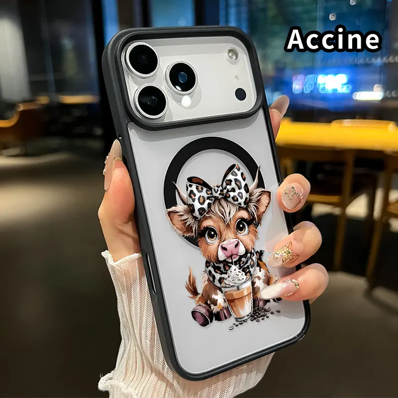 Magnetic Phone Case for iphone 17 Pro Max 16 Plus 15 14 13 12 11 XR Air E Cow Coffee Cutie Pattern Acrylic Back TPU Edges Bumper Sockproof skin-friendly feel Bumper Cover for Boy