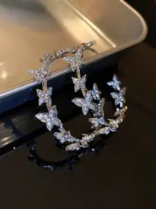 Women's Elegant Rhinestone Decorated Butterfly Design Cuff Hoop Earrings, Trendy Exquisite Hoop Earrings, Chic Gorgeous Jewelry As Gift for Girlfriend, Jewelry Gifts