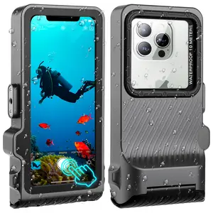 2025 Diving Waterproof Phone Case, Outdoor Underwater Touch Screen Housing, Outdoor Snorkeling Surfing Swimming Cover for iPhone 16 Pro Max Samsung S25 Ultra/S25+ No More Than 6.9 Inch Smartphones(Black Gray) Cellphone Casing