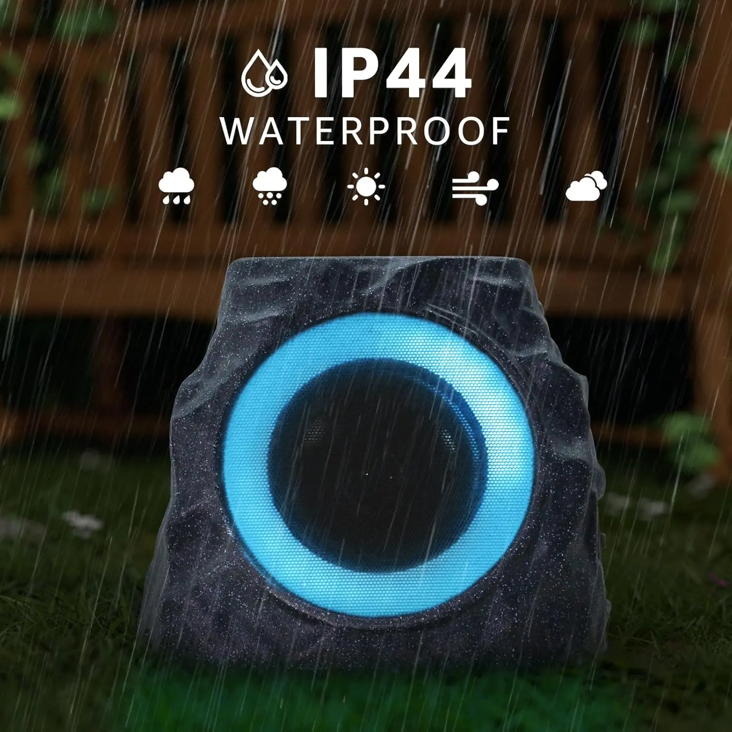 uuffoo 2-Pack Solar-Powered Rock Speakers - IP44 Water-Resistant Outdoor Speakers with RGB Lights, USB Charging for Patio, Pool Party, Outdoor Spaces