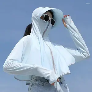 Women's jacket summer sun protection clothing, outdoor hiking and cycling jacket, UV protection top, outdoor hooded mask, women's sun protection hoodie, hooded breathable zipper jacket