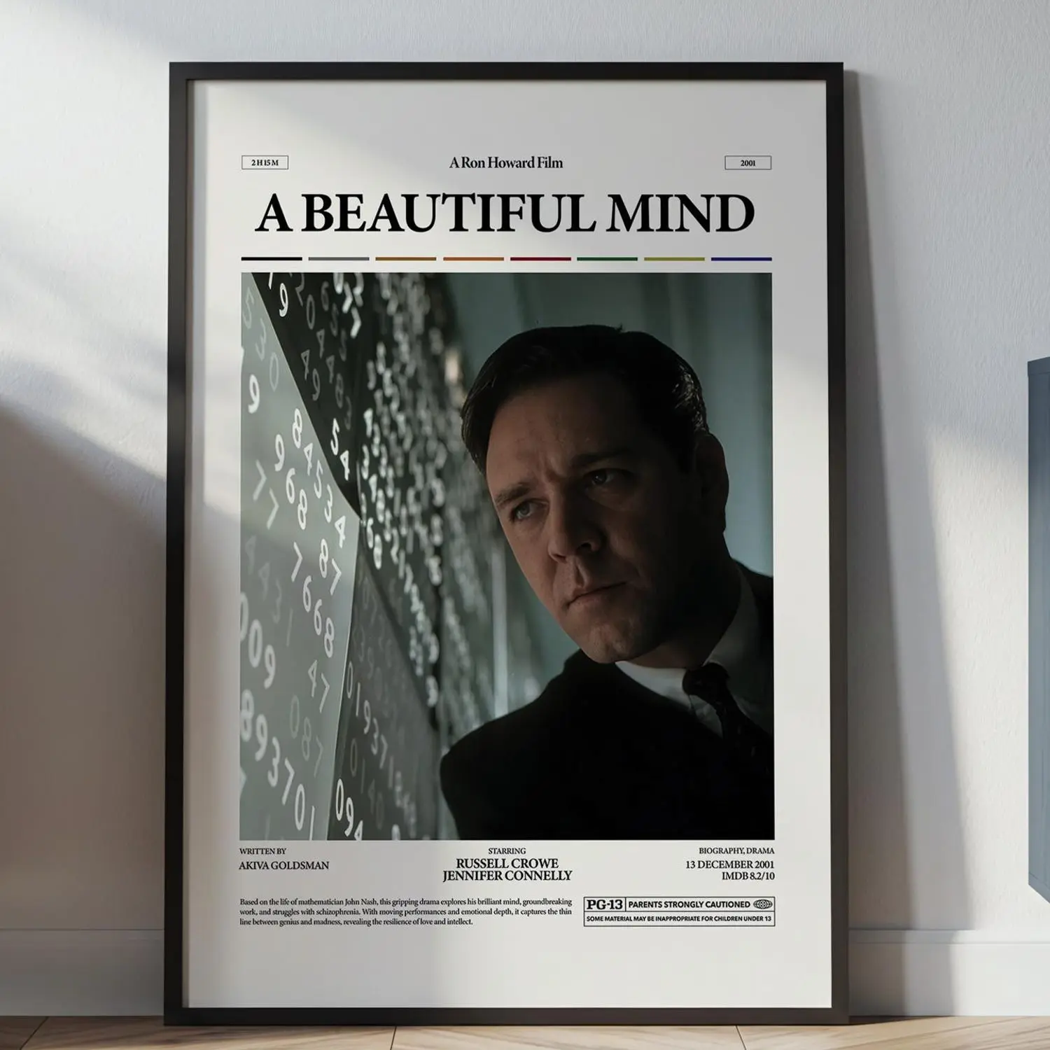 A Beautiful Mind Poster, Russell Crowe and Jennifer Connelly Starring A Beautiful Mind Print, Ron Howard Film Print, Retro Movie Poster