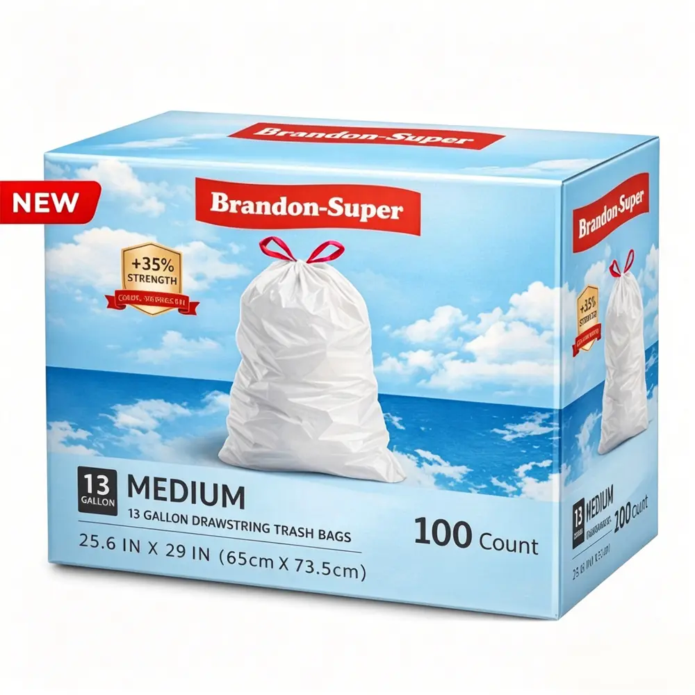 100 Count 13 Gallon Kitchen Trash Bags Ultra Strong, Tear-Resistant, Leakproof Drawstring Garbage Bags