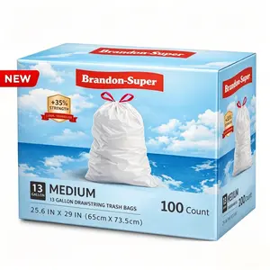 100 Count 13 Gallon Kitchen Trash Bags Ultra Strong, Tear-Resistant, Leakproof Drawstring Garbage Bags