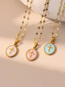 The golden circular mother of pearl heart-shaped necklace, Jewel Necklace, is a luxurious, fashionable, versatile, and high-end cross pendant collarbone chain, suitable for daily wear, vacation dates, and other occasions