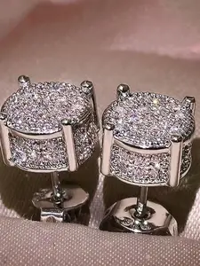 Elegant Round Zircon Stud Earrings, Unisex Jewelry with Sparkling Zircon Inlay, Stylish and Versatile Accessory for Daily Wear or Gifts, Ear Studs