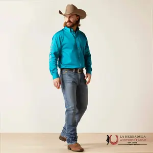 ARIAT TEAM LOGO TWILL CLASSIC LONG SLEEVE AHIRT ENAMEL BLUE CLASSIC FIT - 10046720