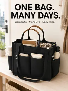 1pc Canvas Tote Bag for Women, Large Capacity Multi-Pocket Work Bag with Zipper, Versatile Bag, Crossbody/Shoulder/Handbag, Canvas Messenger Bags, Versatile Organizer for Travel, Office, Teacher Use, Commuter Mom Bag, Mother’s Day Gift for Mom