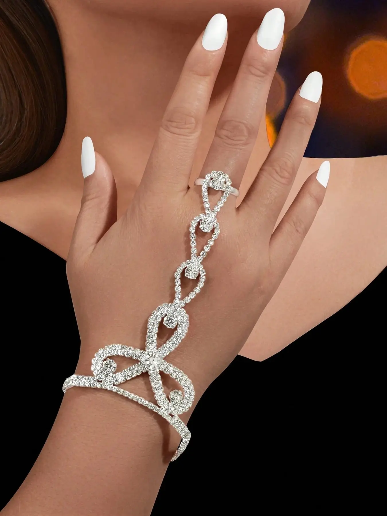 Rhinestones Ring Bracelets Hand Chain Crystal Finger Bracelet Wedding Hand Jewelry Accessories for Women