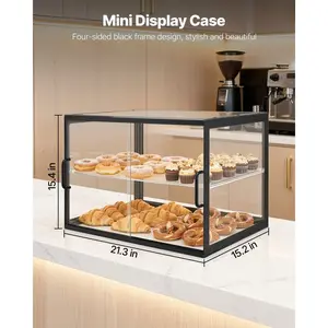 VEVOR Bakery Display Case, 2-Tier Commercial Countertop Pastry Display Case, Clear Acrylic Bread Box for Kitchen, Party Cake Cabinet with Sliding Door for Cookie Dessert Donut, 21.7x 15.2x 15.4