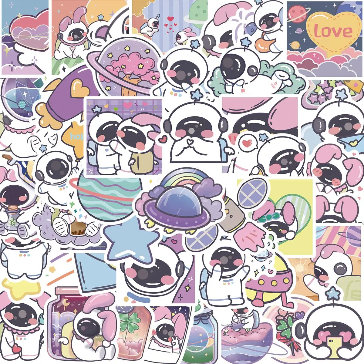 Cute Astronaut Pattern Sticker, 50pcs/set Funny Spaceman Decals for Water Bottle Laptop Phone Case Luggage, Mixed Stickers Gift for Kids Teens Adults, Protective