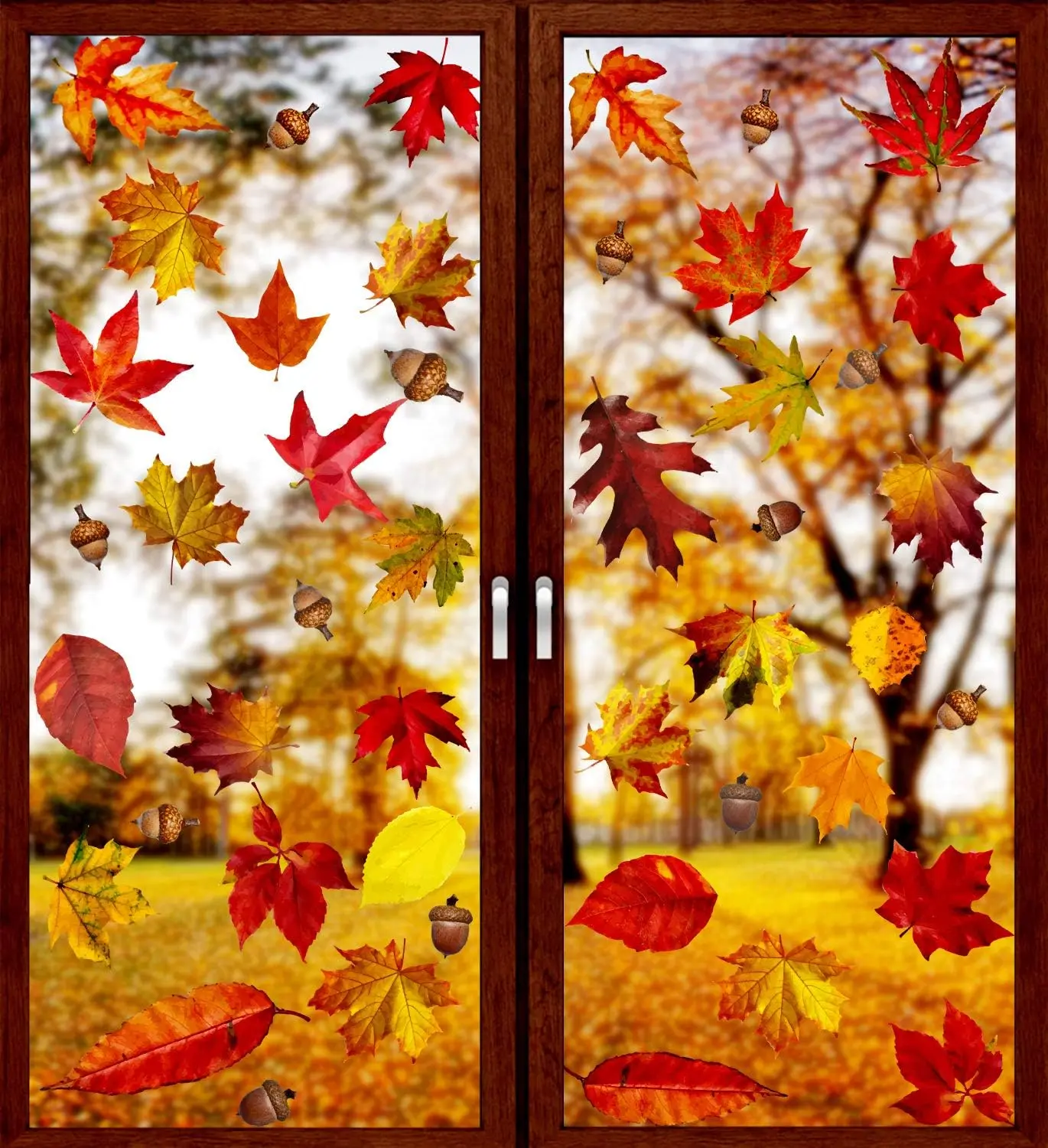 6 Sheets 200 count Thanksgiving Window Clings, Autumn Maple Leaves Windows Static Stickers for Thanksgiving Day Window Decoration