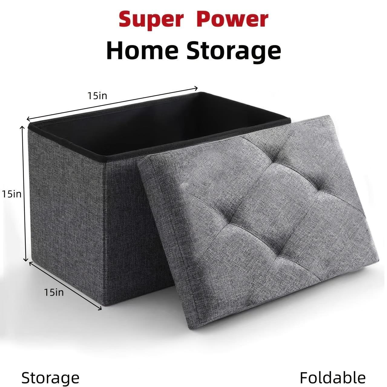 Grey Heavy-Duty Multi-Functional Folding Storage Ottoman Bench with Cushion - Indoor & Outdoor Use, Space-Saving Design, Water-Resistant Easy-to-Clean Surface - Ideal for Living Room, Patio, Tool Storage