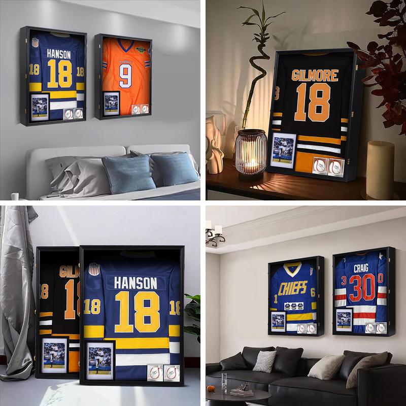Oversized Jersey Display Case with UV Protection, Shadow Box Frame for Sports Shirts, Dual Baseball Holders, and Photo Slot – Ideal for Showcasing Sports Uniforms, Memorabilia, and Photos