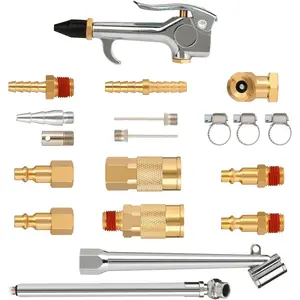 Air Hose Fittings 1/4 Inch NPT Brass Quick Connect Coupler and Plug, 20 count Air Compressor Accessory Kit with Blow  and Tire Gauge