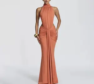 SUPERVALUECHOICE HCSEAB00001  Deal For You Days faith Wedding 2026  Birthday Halter Neck Cutout Ruched Mermaid Maxi Dress Formal Womenswear Party Workwear Sleeveless Slinky Evening guest summer