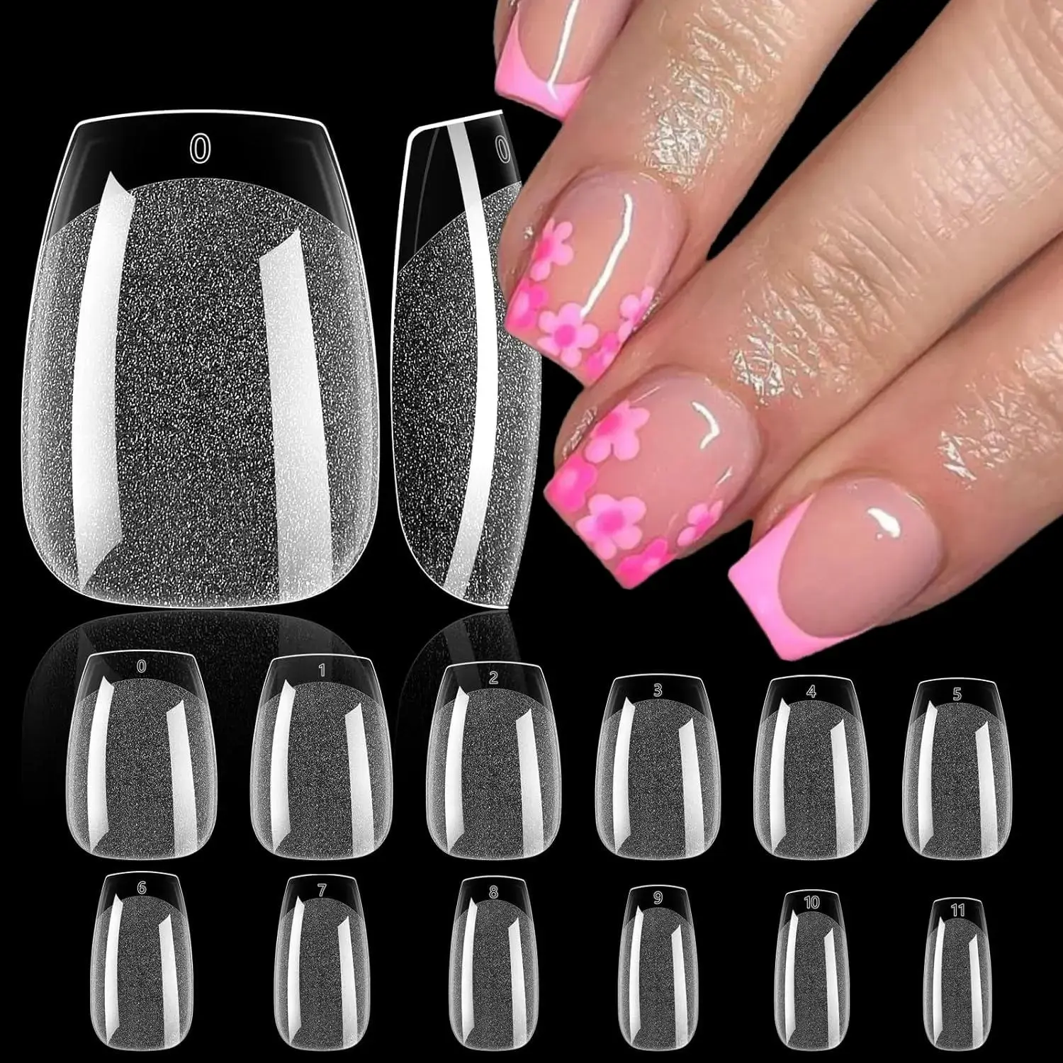 Ultra short coffin nail tips: 120 transparent gel short coffin nail tips, a full set of 12 sizes of prefabricated false nail tips, for nail enhancement extension home DIY nail enhancement