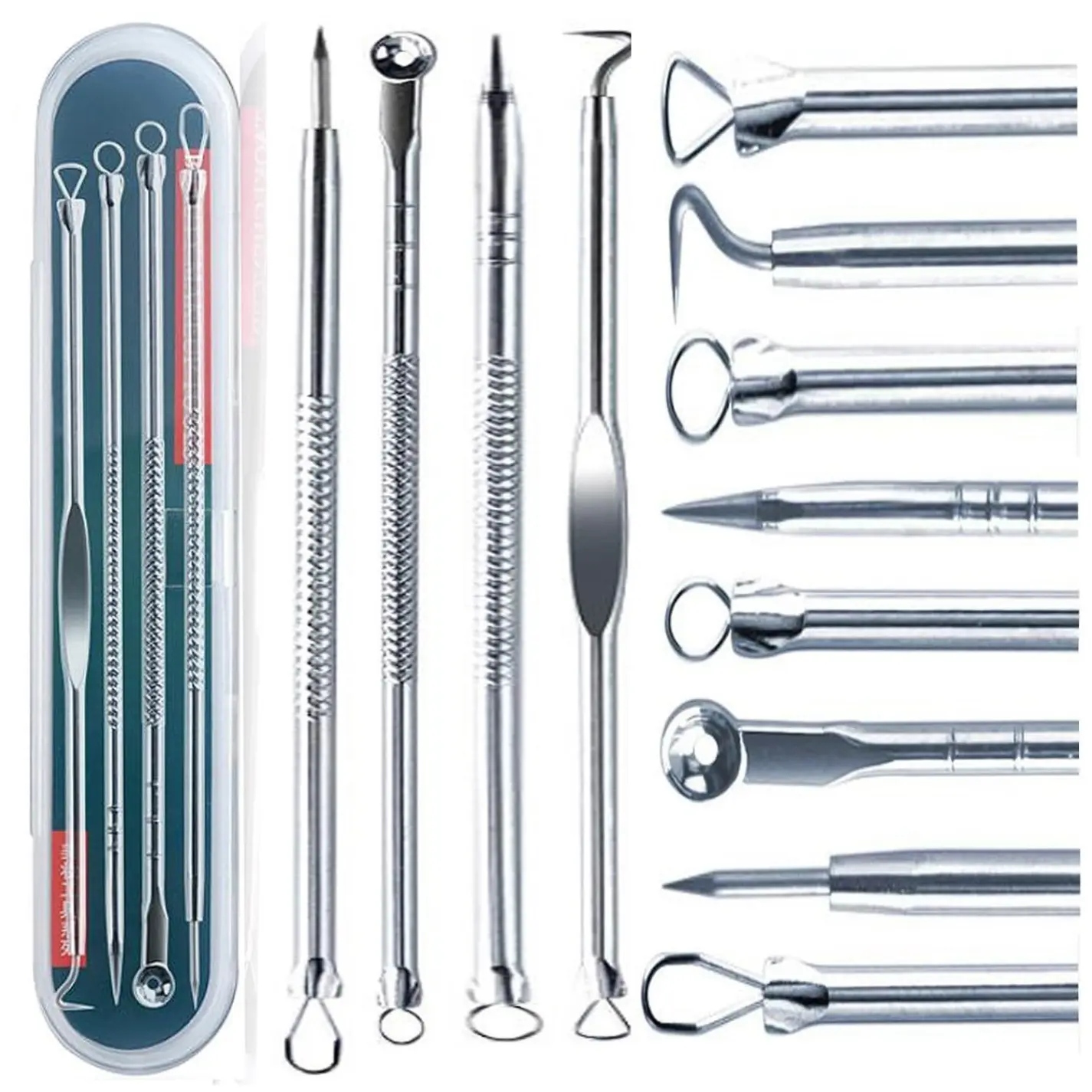 4 Pcs set Blackhead Remover Pimple Come done Extractor Tool Best Acne Removal Kit - Treatment for Blemish, Whitehead Popping, Sliver