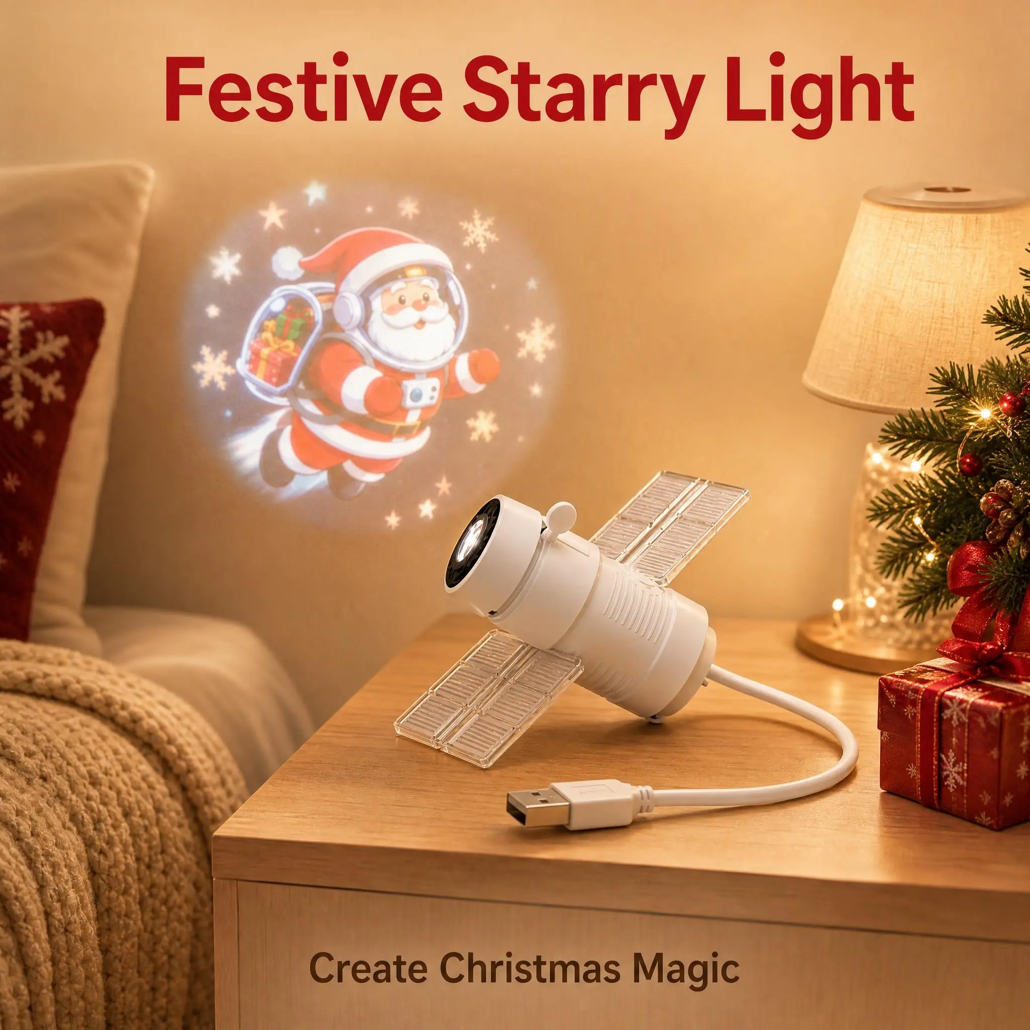 Christmas Projector Night Light, 6 Replaceable Slides USB Powered Touch Control Projector Lamp for Bedroom Ceiling Wall Decor Adjustable Adjustable Smartphones Santa Protection Automatic