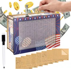 Piggy Bank for Adults Kids, Wooden Coin Bank for Boys and Girls, Cash Vault Money Saving Box with Counter $10000 Savings Challenge Money Box with Money Target and Numbers (Blue $10000)