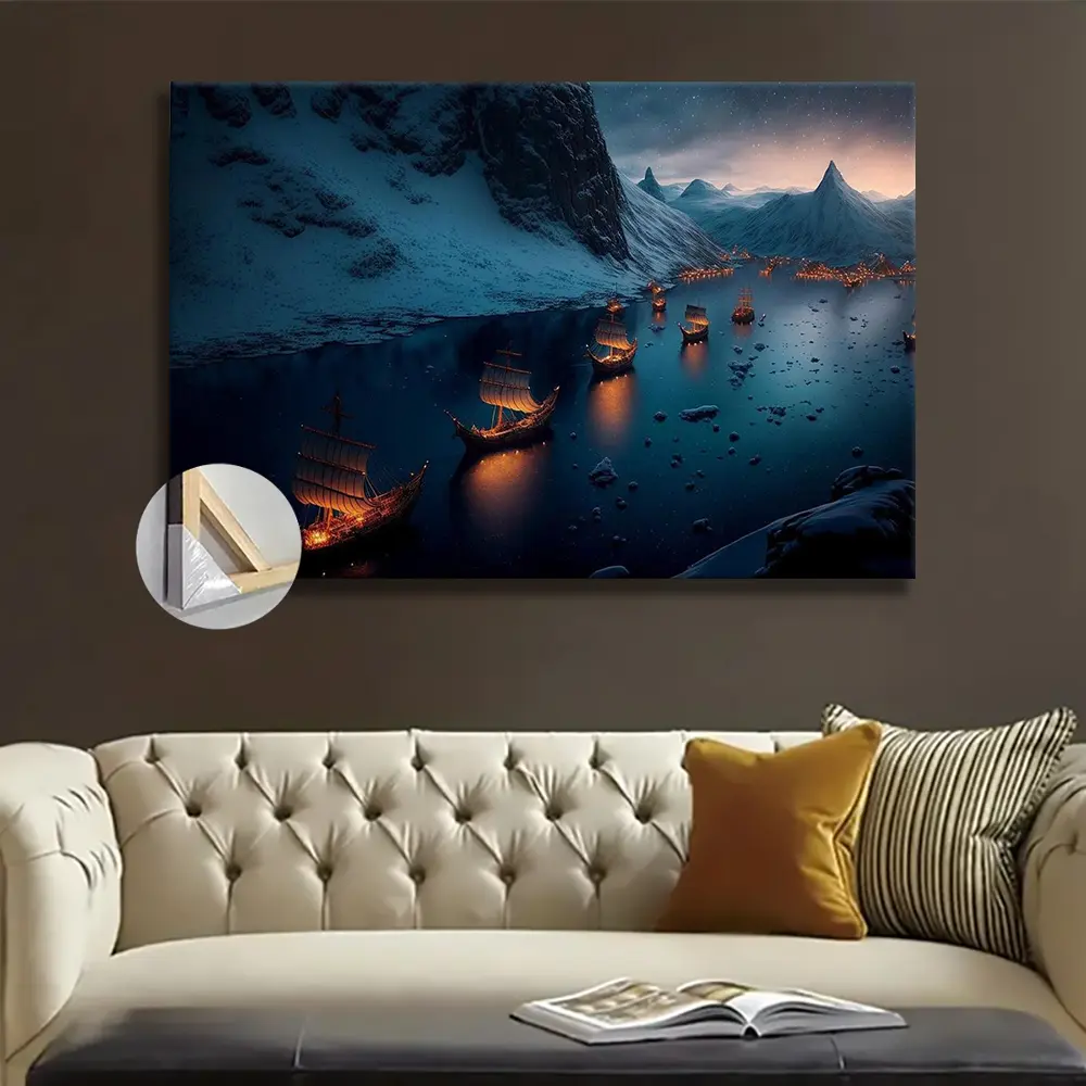 1pc Wooden Framed Norwegian Viking Ship poster for Home, Office, Bathroom, and Bar Decor - Versatile Design for Nature-Inspired Beauty