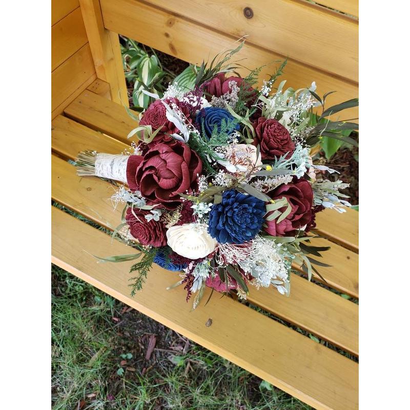 Burgundy, Blush, Navy Sola Wood Flower Fall Bouquet, Wildflower Bouquet, Wooden Flower Bouquet, Winter Wedding Bouquet