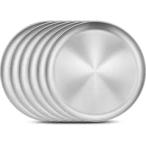 6 Pack Stainless Steel Plate Set, 10.2 Inch Metal  Dinner Plates for  Adult, Round Camping Plates for Serving Dishes Dessert Salad, Non  & , Dishwasher Safe
